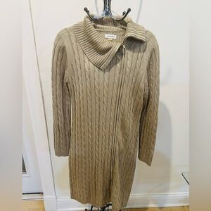Calvin Klein Beige Cable Knit Sweater- full front zipper.